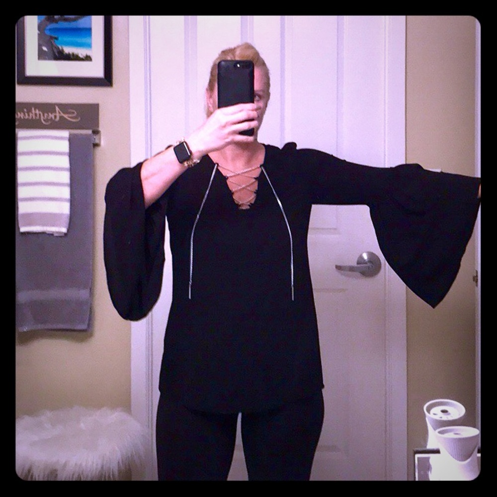 NWT Michael Kors Black M cross neck & bell sleeve